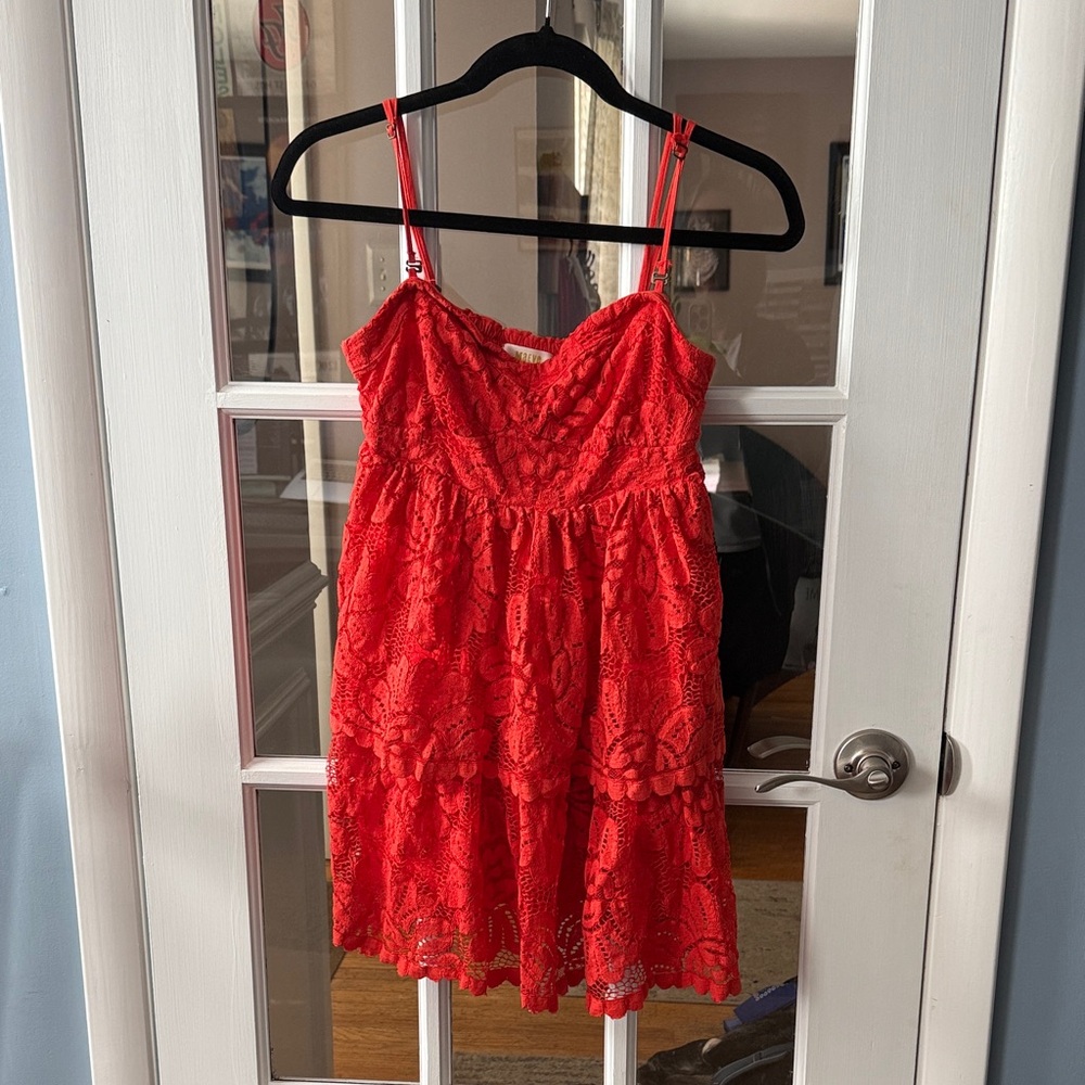 Anthropologie Maeve Vibrant Red/Orange tiered dress Small